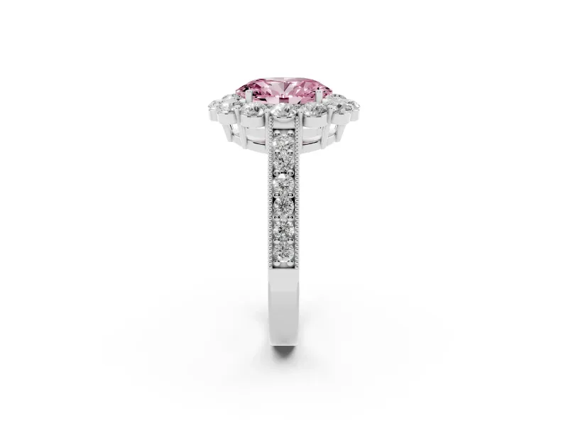 Oval Vintage Halo Engagement Ring Setting for a Fancy Pink Lab-Grown Diamond | Platinum