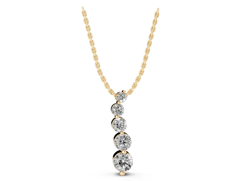 Round Lab-Grown Diamond Graduated Drop Pendant Necklace | Hidden Bail | Yellow Gold