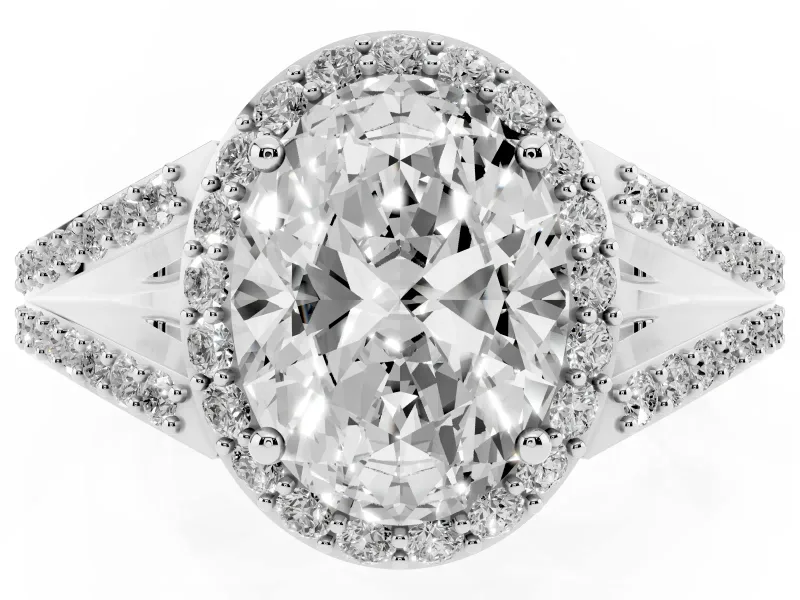 Oval Halo Engagement Ring Setting | V-Split Pavé Band | Platinum