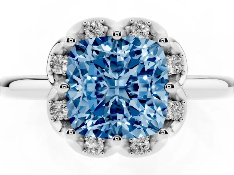 Cushion Cut Petal Halo Engagement Ring Setting for a Fancy Blue Lab-Grown Diamond | Sterling Silver