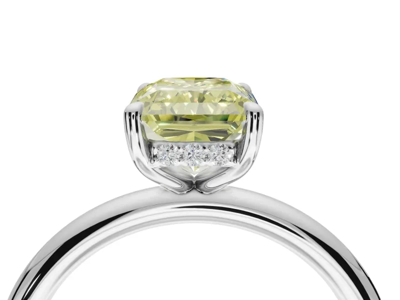 Radiant Cut Hidden Halo Ring Setting for a Fancy Yellow Lab-Grown Diamond | Sterling Silver
