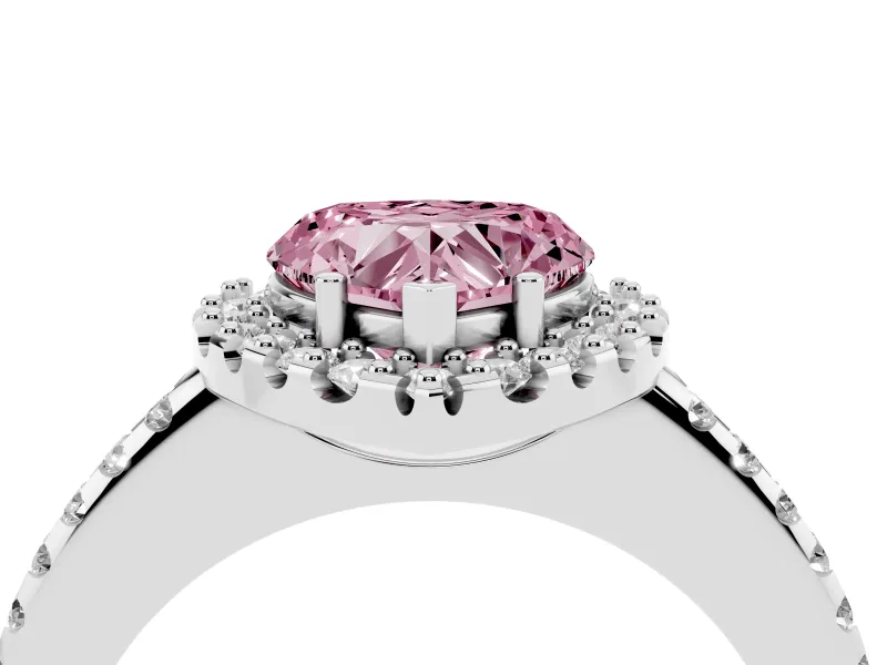 Heart-Shaped Pave Halo Engagement Ring Setting for a Fancy Pink Lab-Grown Diamond | Pave Band | Platinum