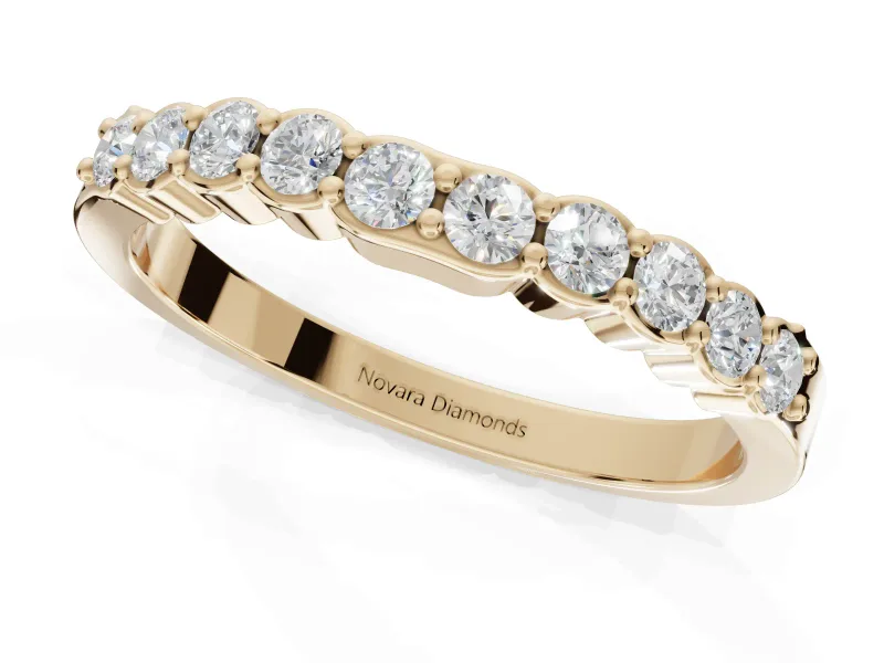 Round Lab-Grown Diamond U-Prong Set Wedding Band | Open Side Arcs | Yellow Gold