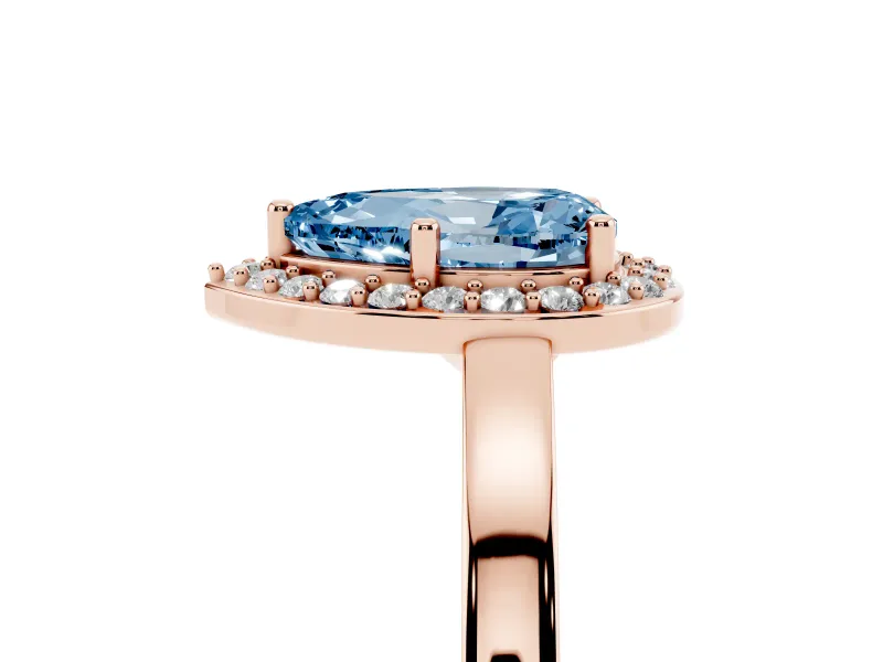 Pear-Shaped Thin Halo Engagement Ring Setting for a Fancy Blue Lab-Grown Diamond | Slim Plain Band | Rose Gold