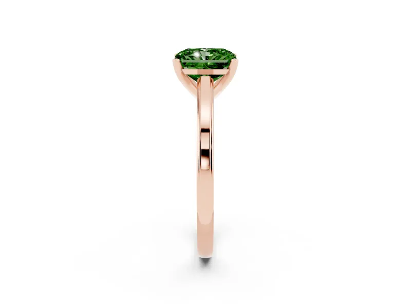 Fancy Green Radiant Cut Diamond Solitaire Ring Set in Rose gold with Prong Setting and Classic Band