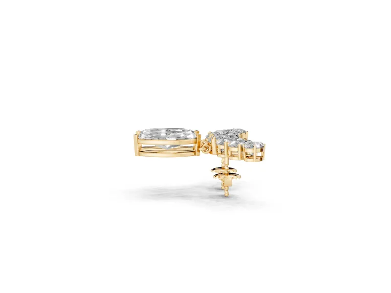 Marquise Lab-Grown Diamond Graduated Ear Climber Earrings | Pear-Shaped Accents | Yellow Gold