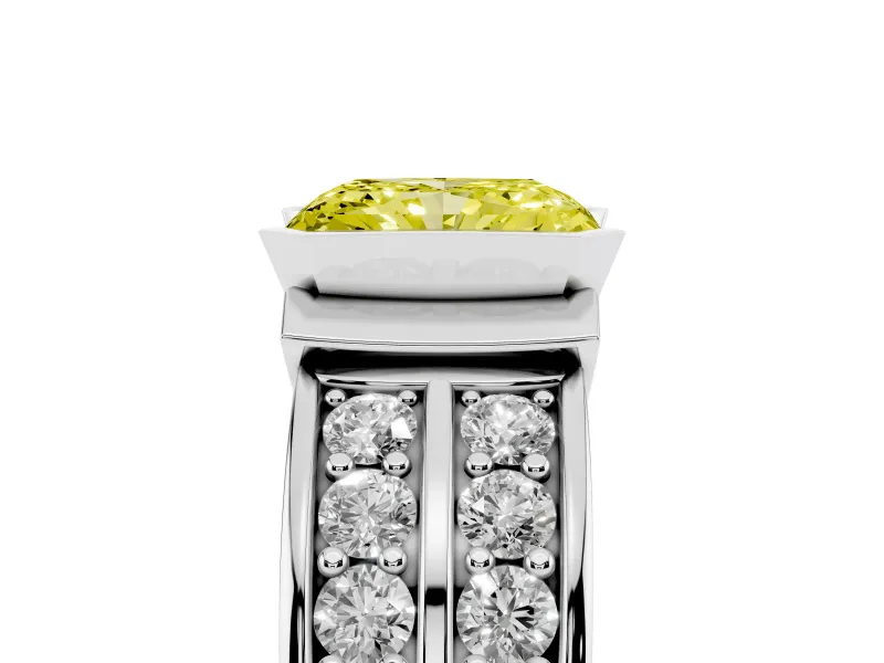 Radiant Cut Half Bezel Engagement Ring Setting for a Fancy Yellow Lab-Grown Diamond | Channel Band | White Gold