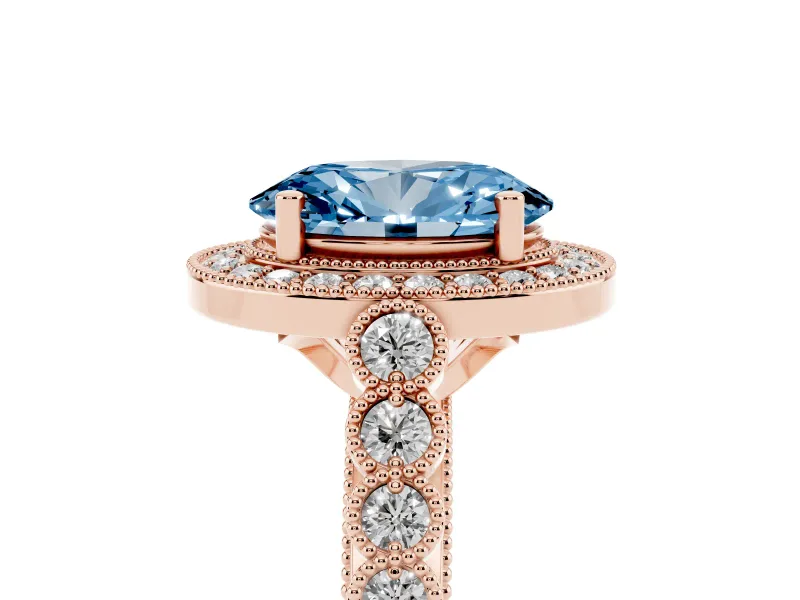 Oval Graduated Milgrain Halo Engagement Ring Setting for a Fancy Blue Lab-Grown Diamond | Rose Gold
