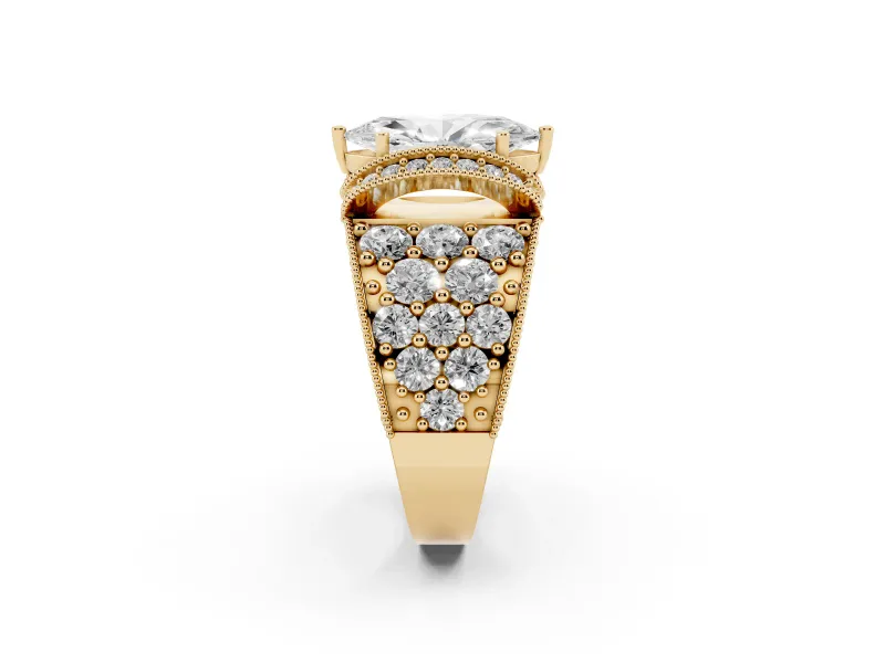 Marquise Vintage Milgrain Pave Engagement Ring Setting | Crescent Side Rows | Yellow Gold