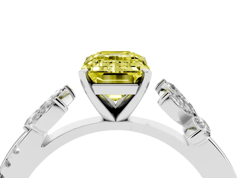 Emerald Cut Floral Vine Engagement Ring Setting for a Fancy Yellow Lab-Grown Diamond | Sterling Silver
