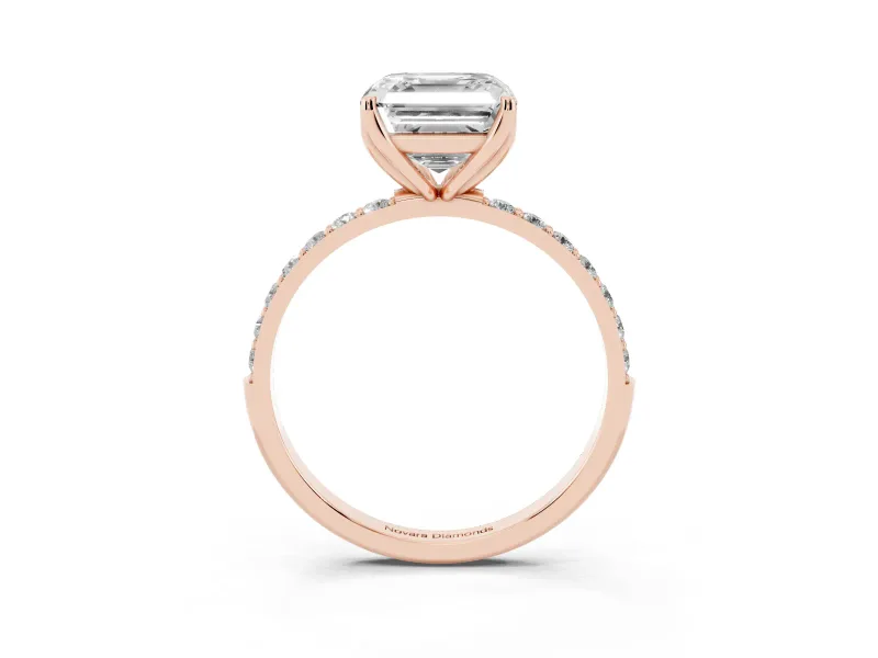 Asscher Cut Pave Solitaire Engagement Ring Setting | Fine Line Pave Band | Rose Gold