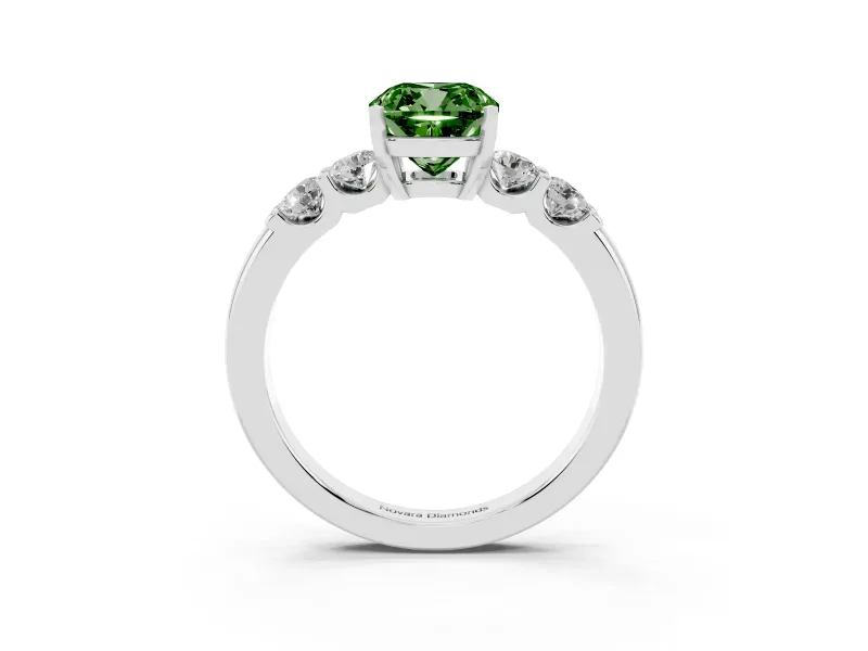 Fancy Green Cushion Cut Diamond Five-Stone Prong Set Engagement Ring Set in White gold with Channel Band