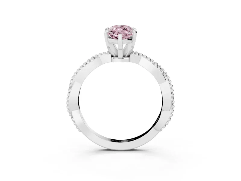 Fancy Pink Marquise Cut Diamond Solitaire Ring Set in Silver with Twisted Band and Bead Prong Setting