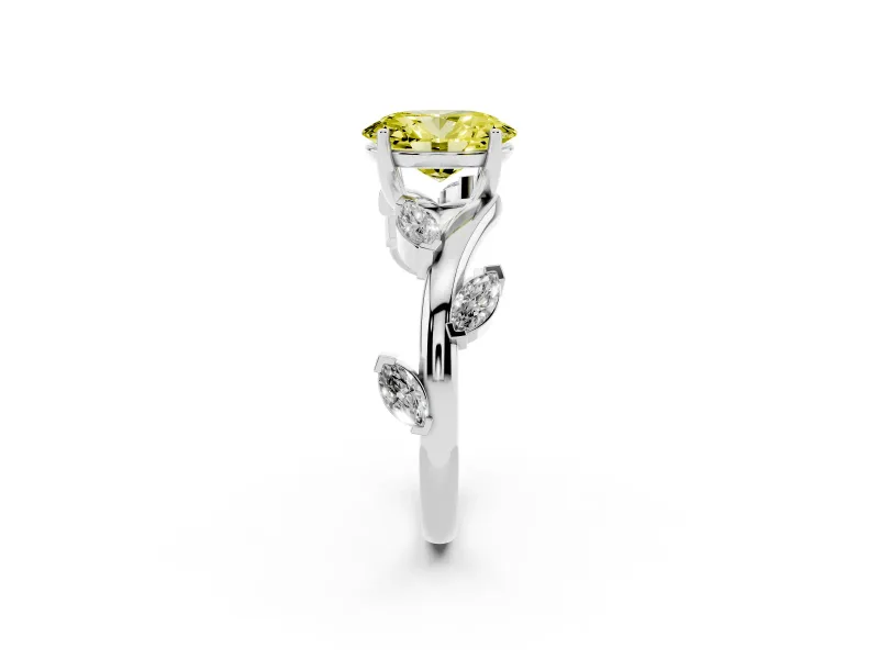 Fancy Yellow Oval Cut Diamond Solitaire Ring Set in Silver with Twisted Marquise Accent Band