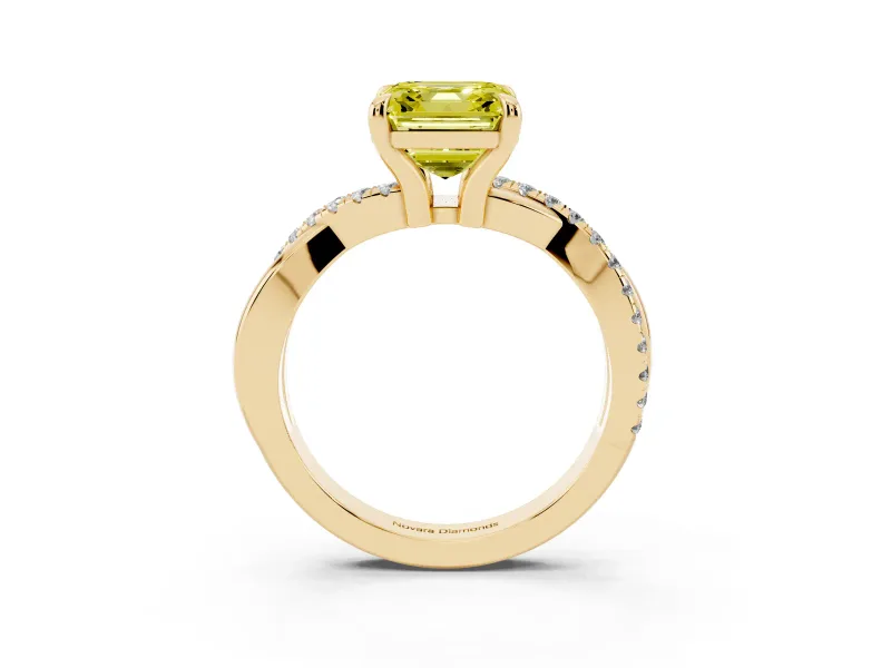 Asscher Cut Twist Engagement Ring Setting for a Fancy Yellow Lab-Grown Diamond | Yellow Gold