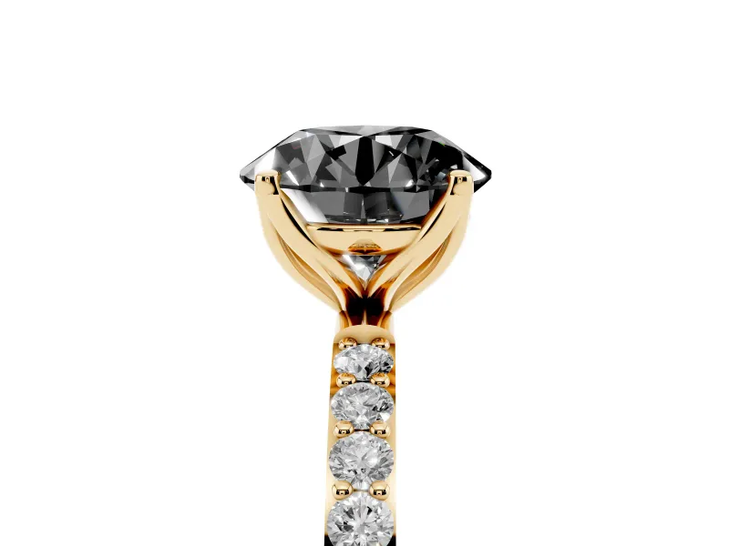 Round Pavé Solitaire Engagement Ring Setting for a Black Center | Fine Line Pavé Band | Yellow Gold