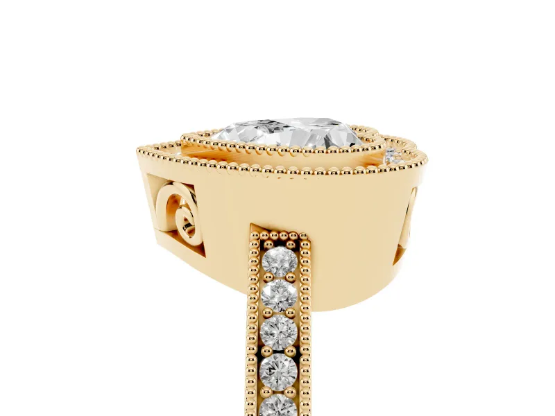Heart Cut Diamond Round Halo Ring Set in Yellow gold with Pavé Band