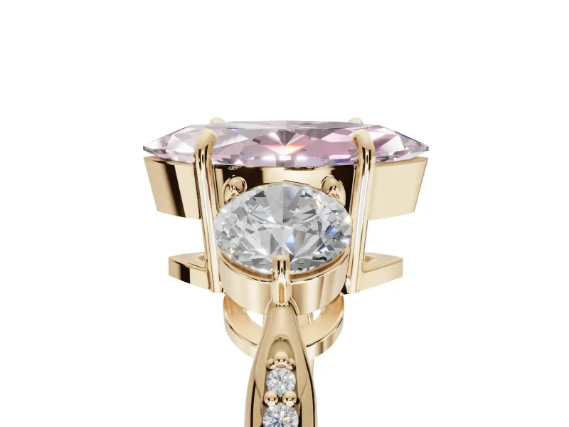 Marquise Three Stone Engagement Ring Setting for a Fancy Pink Lab-Grown Diamond | Tapered Pave Band | Yellow Gold