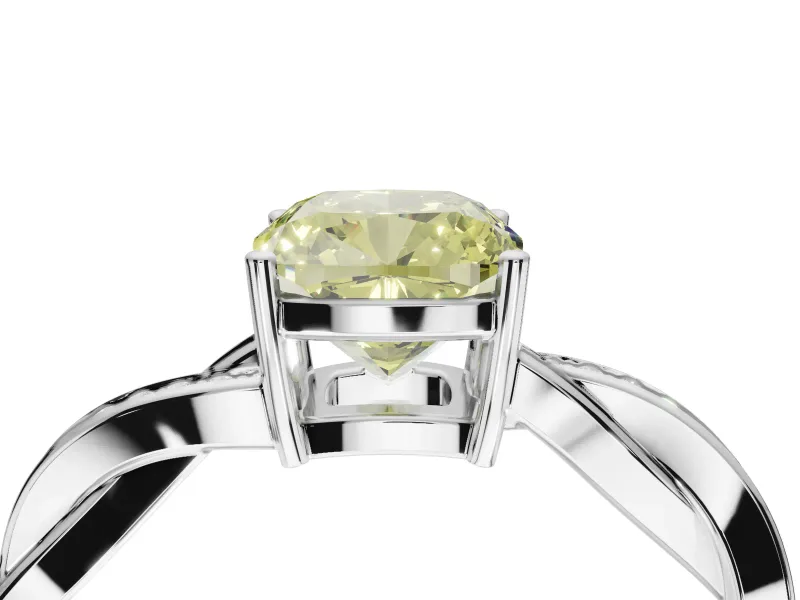 Cushion Cut Twisted Pavé Solitaire Engagement Ring Setting for a Fancy Yellow Lab-Grown Diamond | White Gold