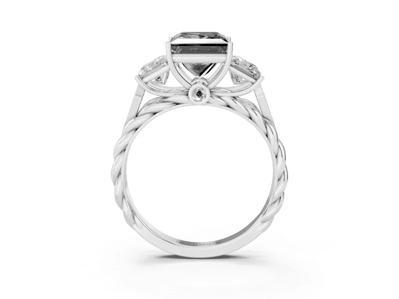 Fancy Black Princess Cut Diamond Three-Stone Ring Set in Platinum with Braided Band