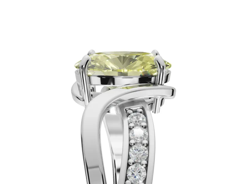 Oval Bypass Solitaire Engagement Ring Setting for a Fancy Yellow Lab-Grown Diamond | Pavé Strands | Sterling Silver