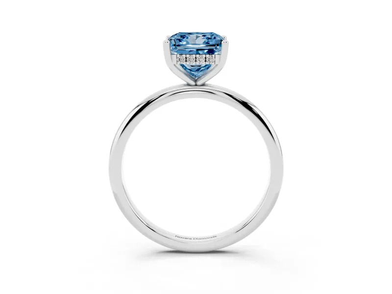 Princess Cut Hidden Halo Engagement Ring Setting for a Fancy Blue Lab-Grown Diamond | Plain Band | Sterling Silver