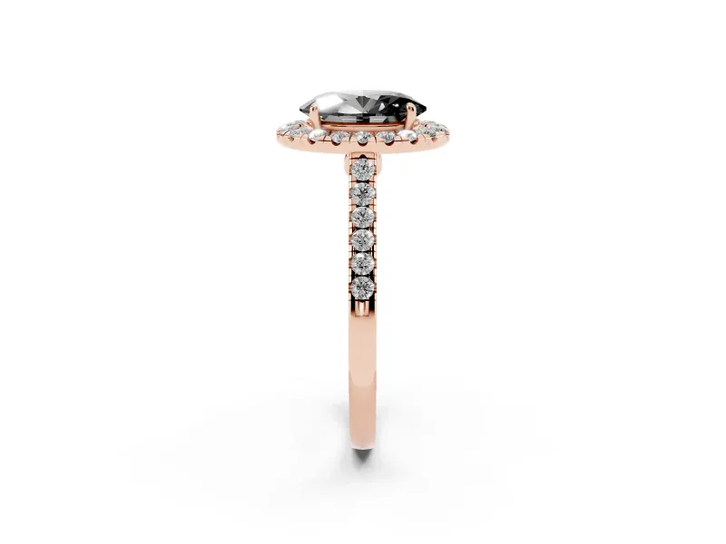 Oval Halo Engagement Ring Setting for a Black Center | Pavé Shoulders | Rose Gold
