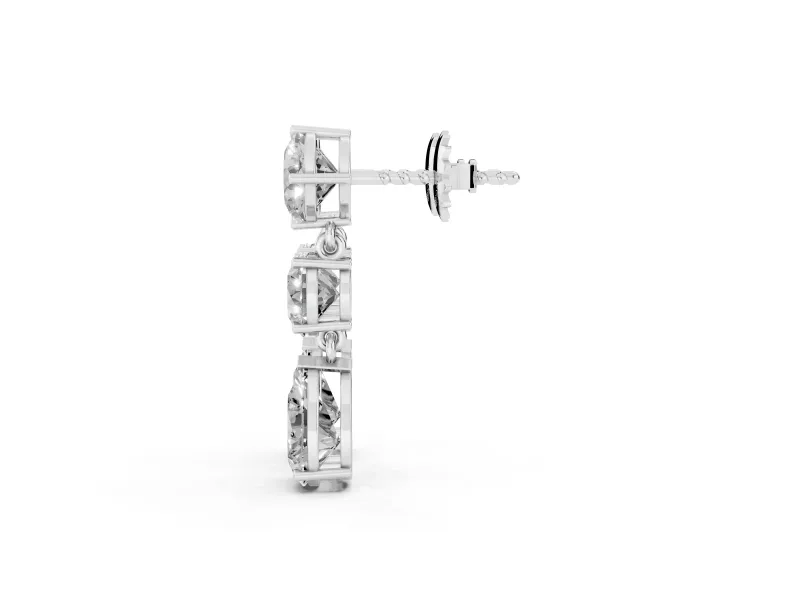 Multi-Shape Lab-Grown Diamond Three Stone Drop Earrings | Cushion Round and Pear | Sterling Silver