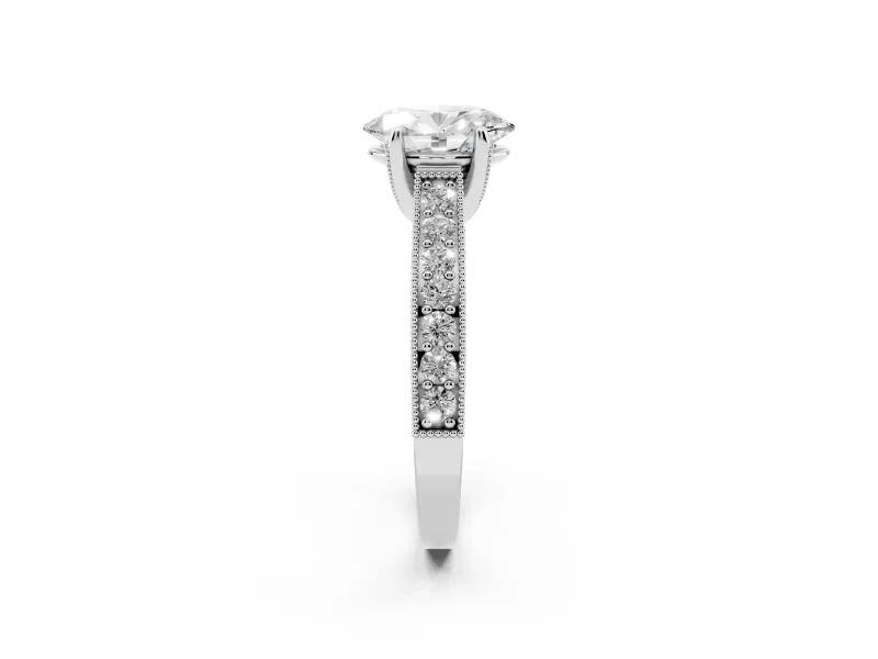 Oval Vintage Hidden Halo Engagement Ring Setting | Milgrain Pave Band | Sterling Silver