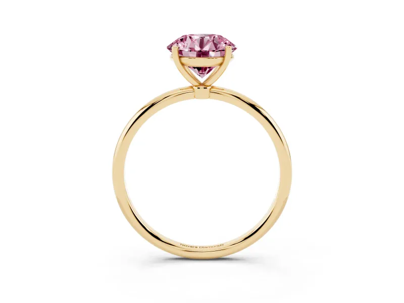 Round Thin Solitaire Engagement Ring Setting for a Fancy Pink Lab-Grown Diamond | Straight Plain Band | Yellow Gold