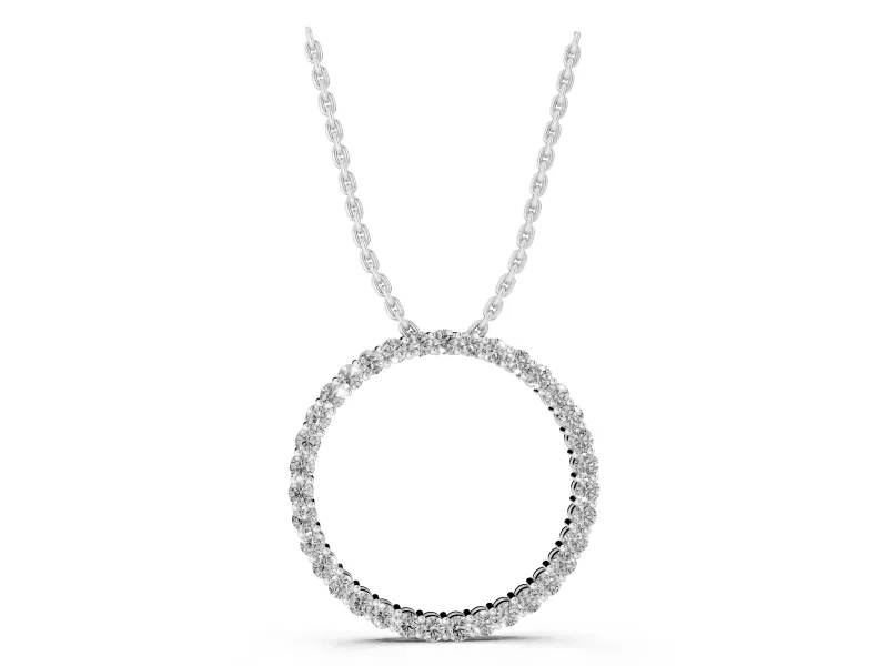 Round Lab-Grown Diamond Wide Eternity Circle Pendant Necklace | Prong Set | White Gold