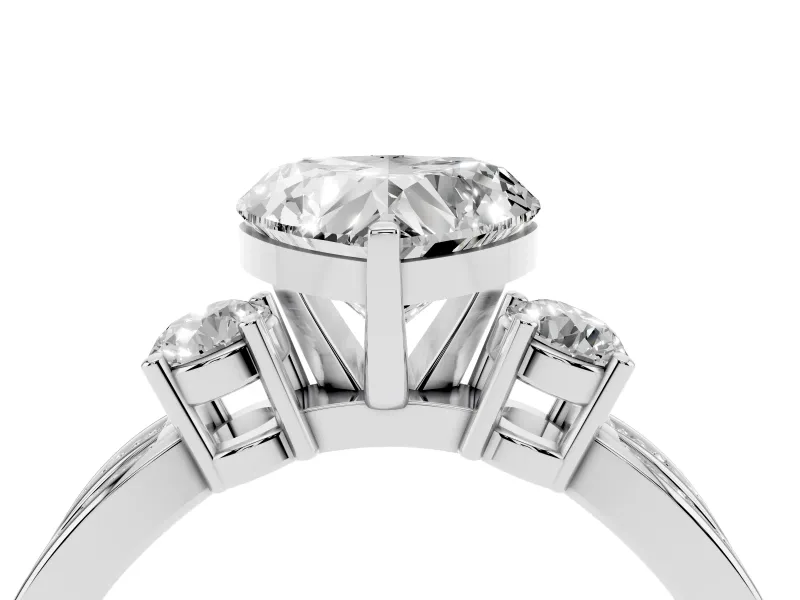 Three-Stone Heart Cut Diamond Twist Band Ring Set in White gold with Pavé Accents and Prong Setting