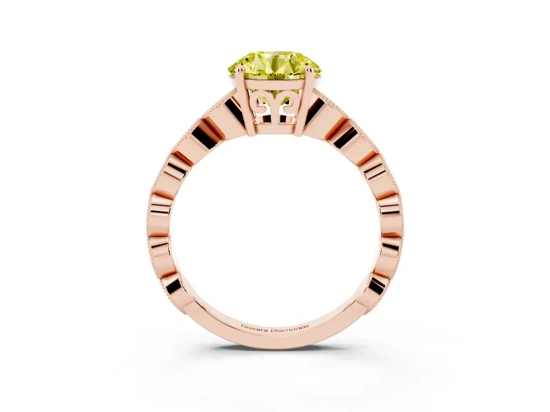 Round Milgrain Solitaire Engagement Ring Setting for a Fancy Yellow Lab-Grown Diamond | Rose Gold