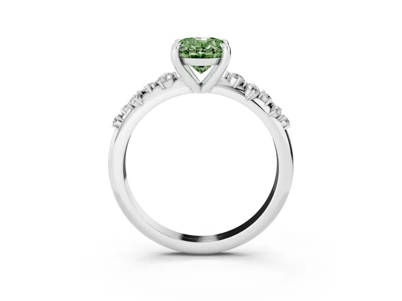 Oval Graduated Accent Engagement Ring Setting for a Fancy Green Lab-Grown Diamond | Platinum