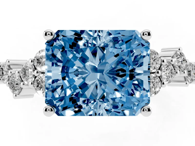 Radiant Cut Scattered Accent Engagement Ring Setting for a Fancy Blue Lab-Grown Diamond | Platinum