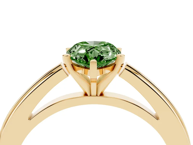 Fancy Green Pear Cut Diamond Solitaire Ring Set in Yellow gold with Prong Setting and Classic Band