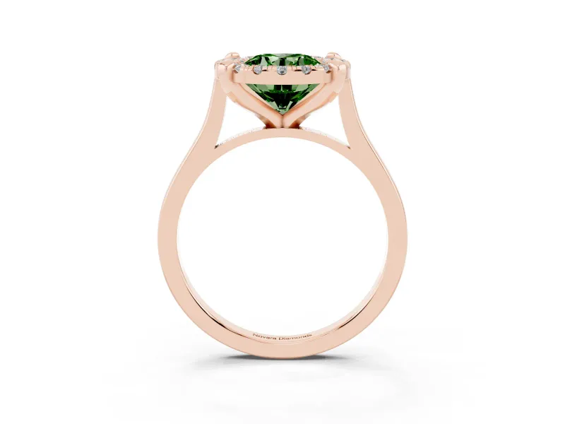 Round Halo Engagement Ring Setting for a Fancy Green Lab-Grown Diamond | Claw Corners | Rose Gold