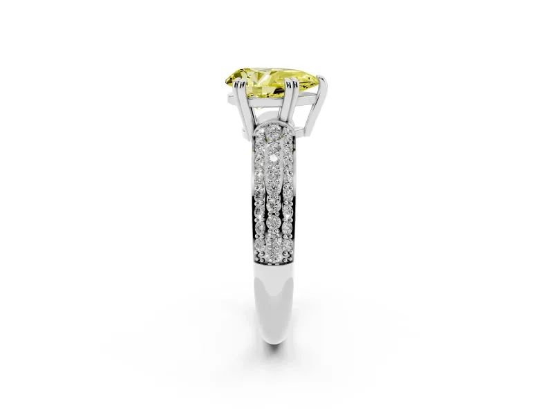 Pear-Shaped Three Row Pave Engagement Ring Setting for a Fancy Yellow Lab-Grown Diamond | Double Claws | Sterling Silver