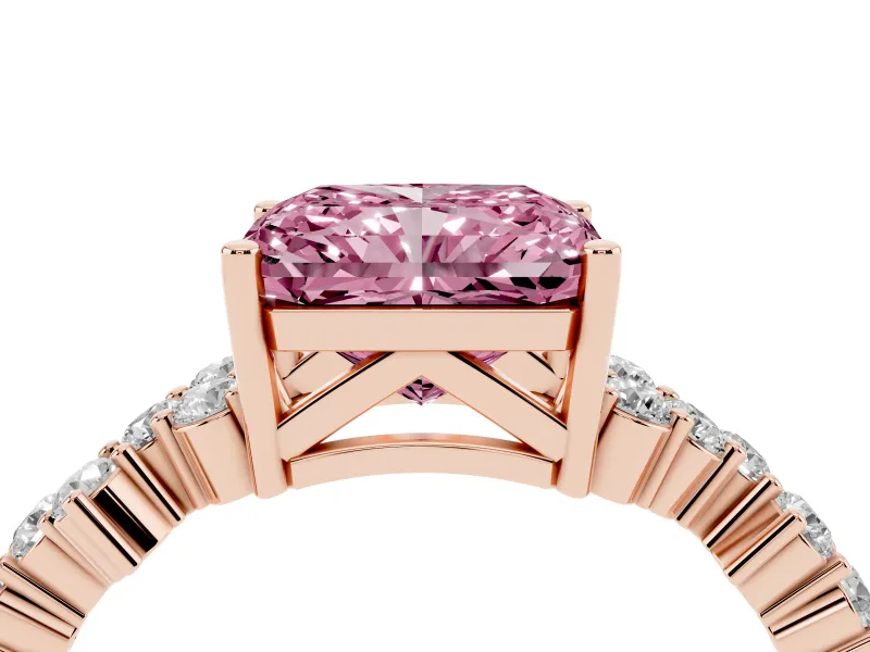 Radiant Cut Scattered Accent Engagement Ring Setting for a Fancy Pink Lab-Grown Diamond | Rose Gold