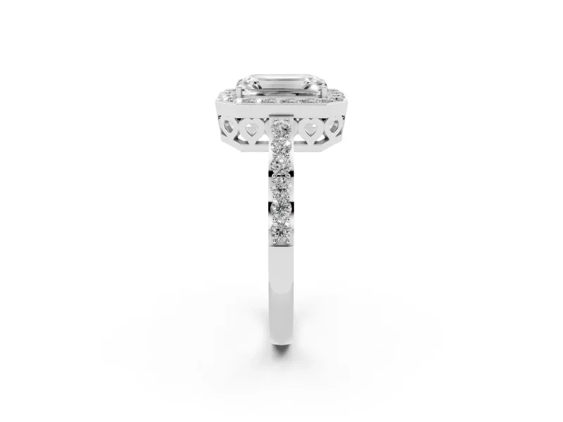 Emerald Cut Halo Engagement Ring Setting | Sterling Silver