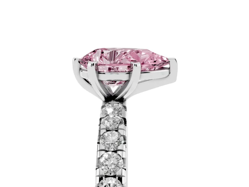 Pear-Shaped Pavé Engagement Ring Setting for a Fancy Pink Lab-Grown Diamond | White Gold