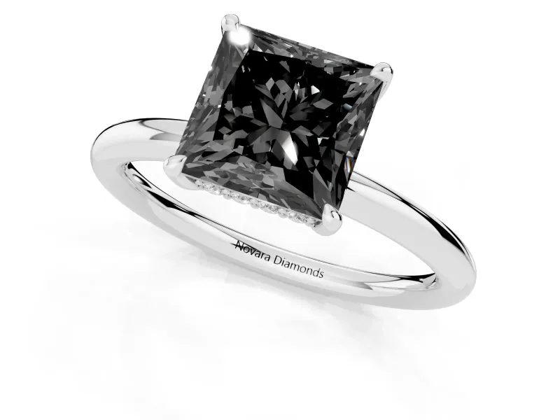 Princess Cut Hidden Halo Engagement Ring Setting for a Black Center | Sterling Silver
