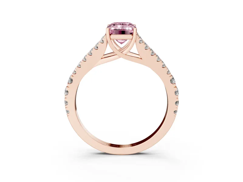 Emerald Cut Graduated Split Shank Engagement Ring Setting for a Fancy Pink Lab-Grown Diamond | Rose Gold
