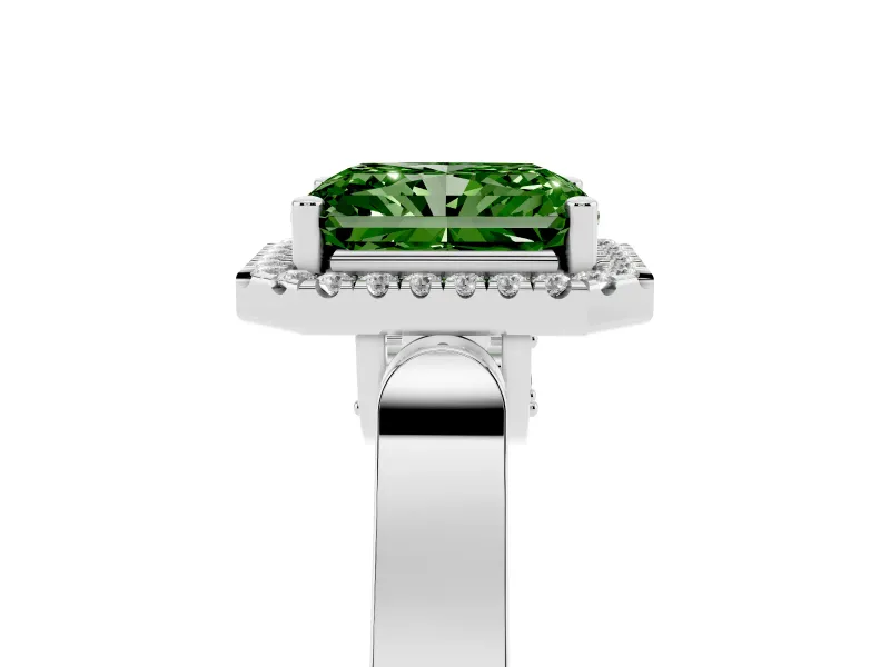 Radiant Cut Halo Engagement Ring Setting for a Fancy Green Lab-Grown Diamond | Pavé Panel Shoulders | Sterling Silver