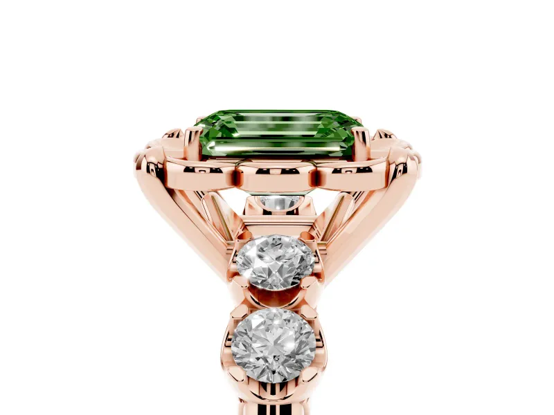 Emerald Cut Floral Engagement Ring Setting for a Fancy Green Lab-Grown Diamond | Petal Frame and Side Stones | Rose Gold