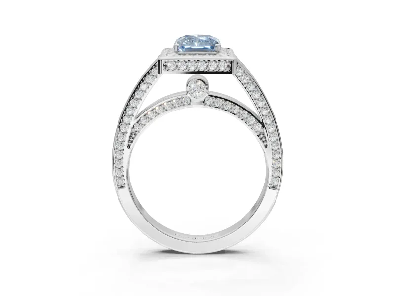 Radiant Cut Sectioned Halo Engagement Ring Setting for a Fancy Blue Lab-Grown Diamond | Platinum