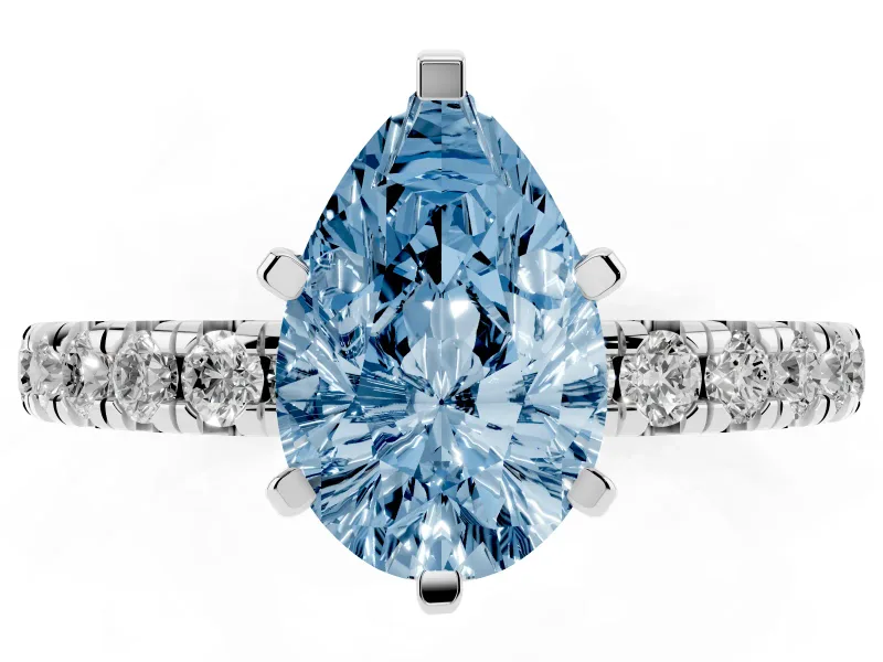 Pear-Shaped Pavé Solitaire Engagement Ring Setting for a Fancy Blue Lab-Grown Diamond | Sterling Silver