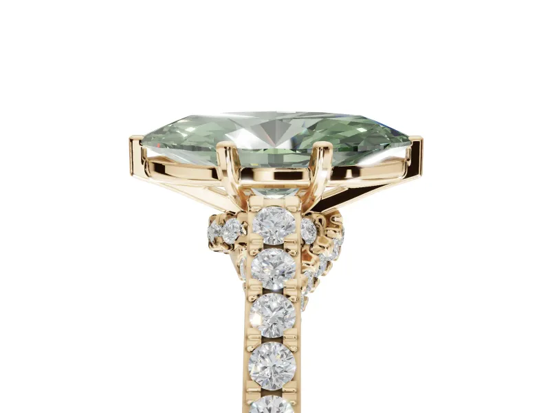 Marquise Pavé Solitaire Engagement Ring Setting for a Fancy Green Lab-Grown Diamond | Crossover Gallery | Yellow Gold