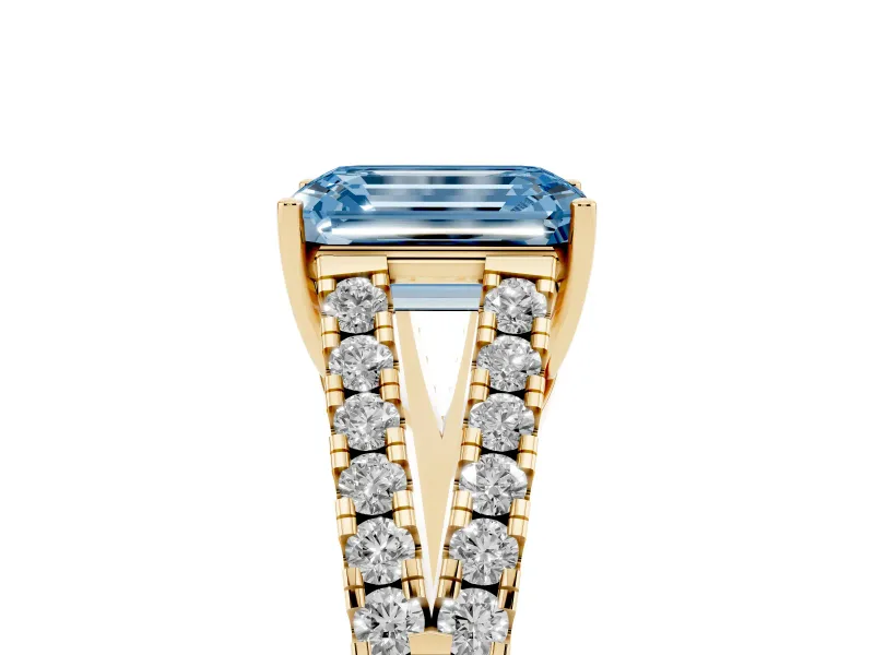 Emerald Cut Graduated Split Shank Engagement Ring Setting for a Fancy Blue Lab-Grown Diamond | Yellow Gold