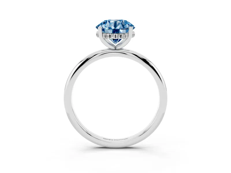 Round Micro-Prong Hidden Halo Engagement Ring Setting for a Fancy Blue Lab-Grown Diamond | Plain Band | Sterling Silver